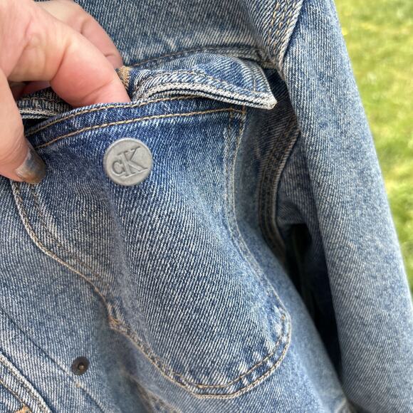 Calvin Klein Jean Trucker Jacket Size M Men’s Western Logo Patch Vintage - Picture 5 of 10